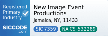 New Image Event Productions, SIC Code 7359, NAICS Code 532289