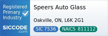 Speers Auto Glass, SIC Code 7536, NAICS Code 811112