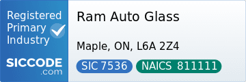 Ram Auto Glass, SIC Code 7536, NAICS Code 811111