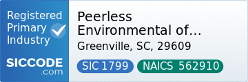 Peerless Environmental of Greenville, SIC Code 1799, NAICS Code 562910