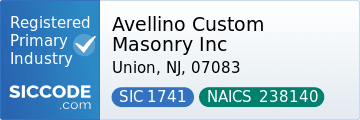 Avellino Custom Masonry Inc, SIC Code 1741, NAICS Code 238140