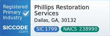 Phillips Restoration Services, SIC Code 1799, NAICS Code 238990