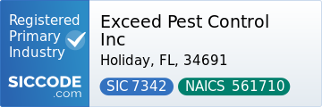 Exceed Pest Control Inc, SIC Code 7342, NAICS Code 561710