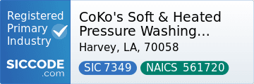 CoKo's Soft & Heated Pressure Washing Services, SIC Code 7349, NAICS Code 561720