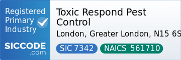 Toxic Respond Pest Control, SIC Code 7342, NAICS Code 561710