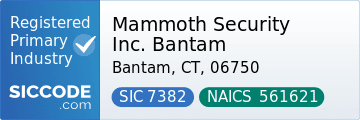 Mammoth Security Inc. Bantam, SIC Code 7382, NAICS Code 561621
