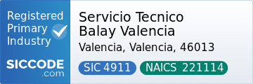Servicio Tecnico Balay Valencia, SIC Code 4911, NAICS Code 221114