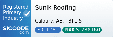 Sunik Roofing, SIC Code 1761, NAICS Code 238160