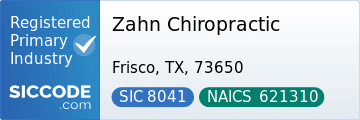 Zahn Chiropractic, SIC Code 8041, NAICS Code 621310