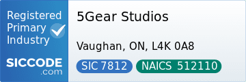 5Gear Studios, SIC Code 7812, NAICS Code 512110