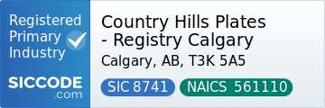 Country Hills Plates - Registry Calgary, SIC Code 8741, NAICS Code 561110