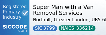 Super Man with a Van Removal Services, SIC Code 3799, NAICS Code 336214