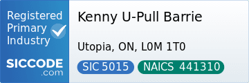 Kenny U-Pull Barrie, SIC Code 5015, NAICS Code 441310