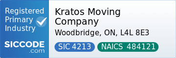 Kratos Moving Company, SIC Code 4213, NAICS Code 484121