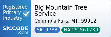 Big Mountain Tree Service, SIC Code 0783, NAICS Code 561730